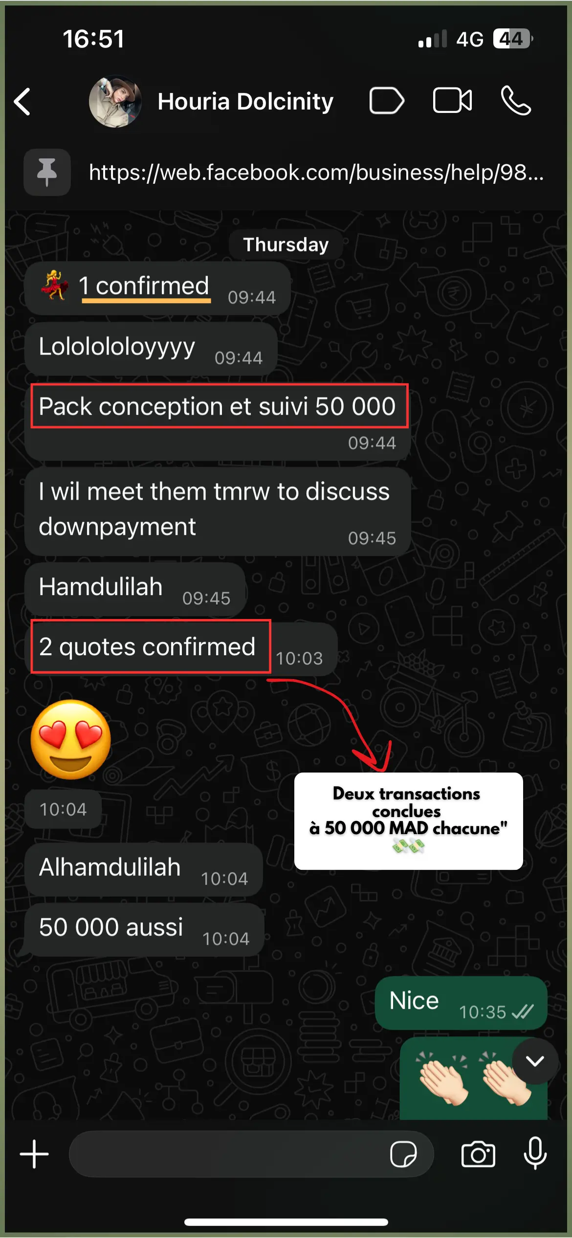 Témoignage client WhatsApp n°1