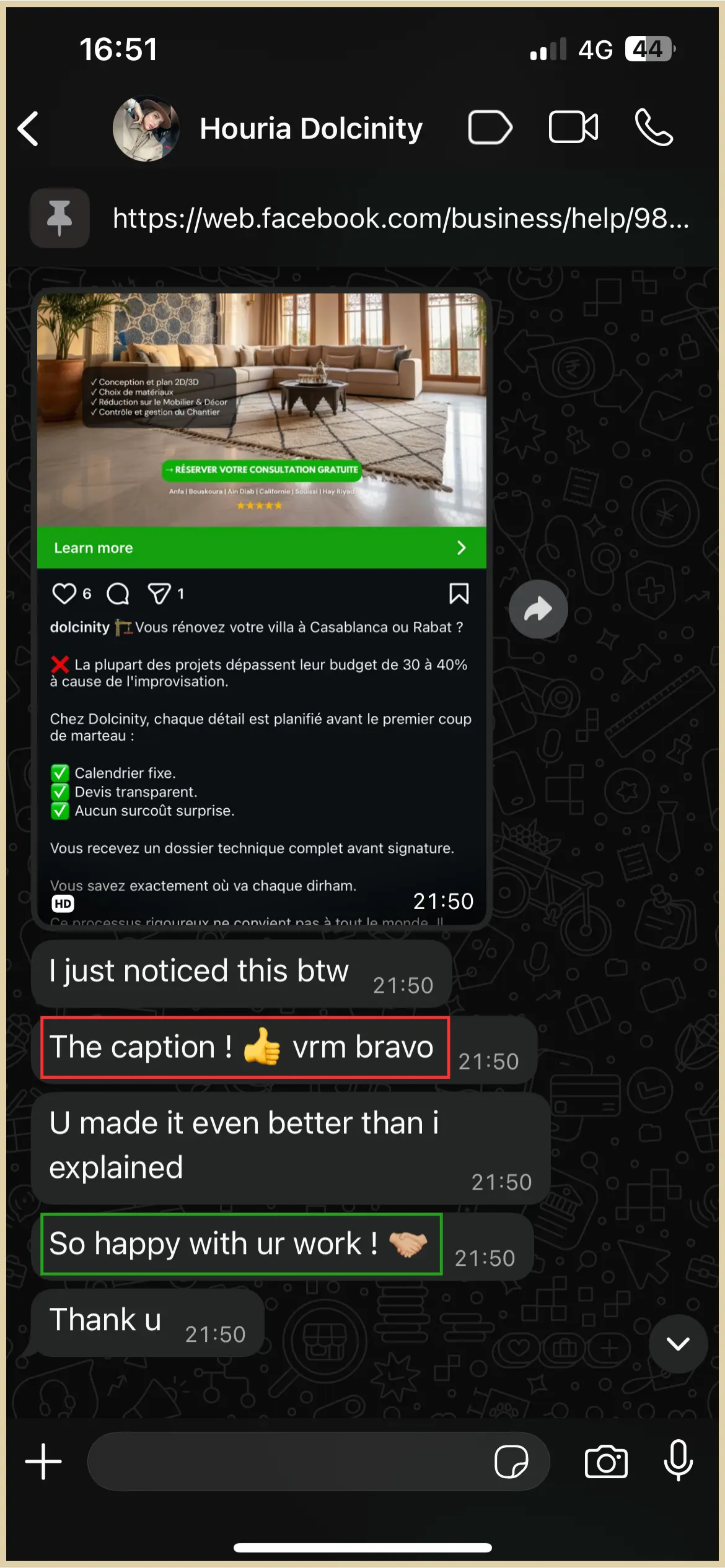 Témoignage client WhatsApp n°2
